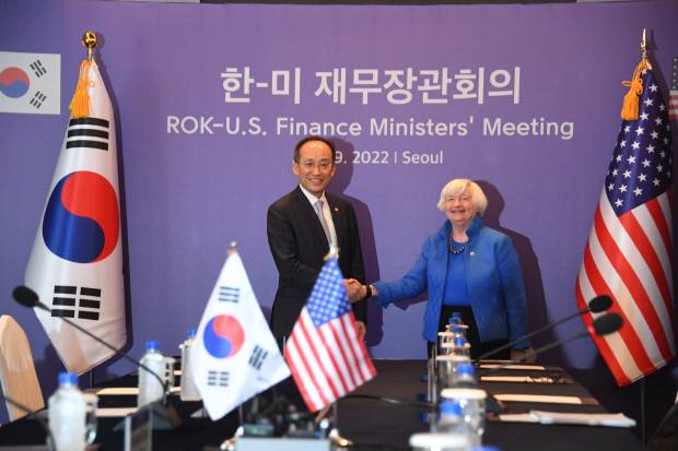 지난 2022년 당시 추경호 경제부총리가 한미 재무장관회의를 하고 있다. 사진=추경호 의원실 제공