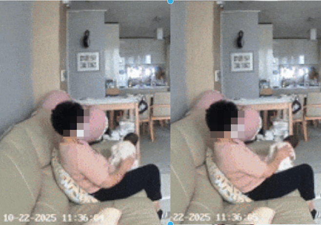 지난해 10월 대구의 한 가정에서 촬영된 CCTV 영상. 산후도우미가 신생아를 거칠게 다루는 장면이 담겨 논란이 확산하고 있다. 온라인 커뮤니티