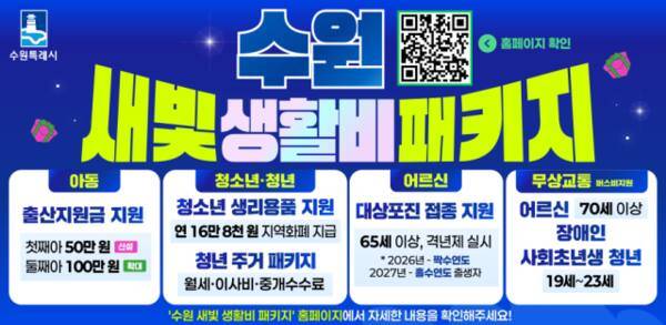 2026년부터 시작된 ‘수원시 새빛 생활비 패키지’ 홍보물. 수원시 제공