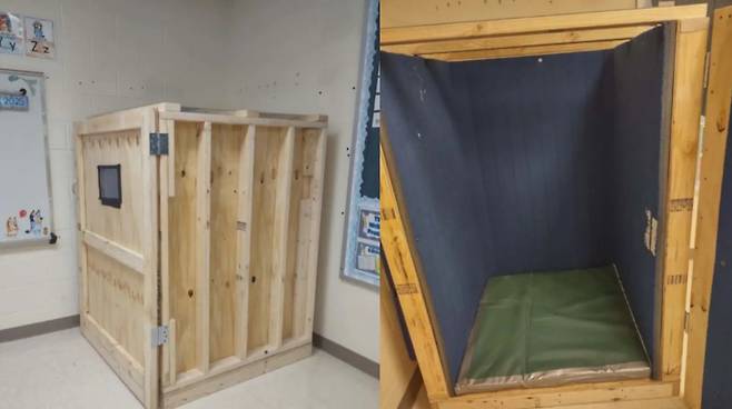 뉴욕의 학교에서 발견된 나무 상자 [페이스북 캡처]