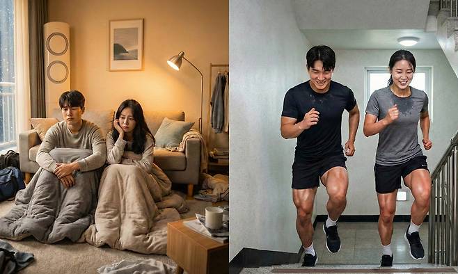 계단 운동은 특별한 장소나 장비 없이도 실천할 수 있는 일상 속 체중 관리법 중 하나다.&nbsp;해당 이미지는 기사의 이해를 돕기 위해 생성형 AI로 제작된 가상 연출 컷. 구글 gemini 생성