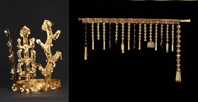 국보 금관총 금관(왼쪽)과 금제 허리띠(오른쪽) [국가유산청 국가유산포털 제공. 재판매 및 DB 금지]