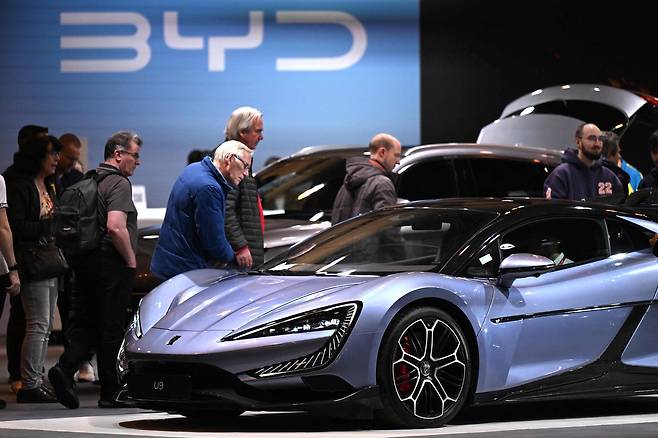 독일의 한 모토쇼에 전시된 BYD 자동차  [AFP 연합뉴스 자료사진. 재판매 및 DB 금지]