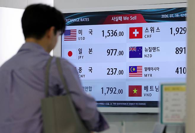 고환율이 계속되면서 인천국제공항 제1여객터미널 환전소에 원·달러 환율 등이 표시되어 있다. /뉴시스