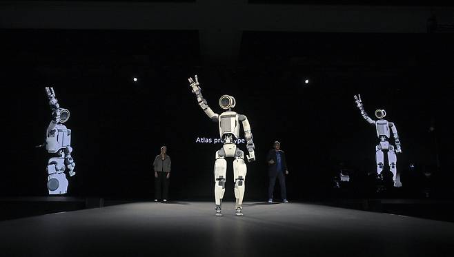 The next-generation electric Atlas prototype model from Boston Dynamics is showcased during Hyundai Motor Group’s media day at CES 2026 at the Mandalay Bay Convention Center in Las Vegas on Jan. 5. (Hyundai Motor Group)