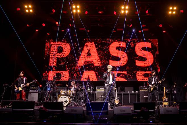 AxMxP performs "Pass," their title track from their EP album "Amplify My Way" at a media showcase held at Yes24 Wanderloch Hall in Seodaemun-gu, western Seoul, Wednesday. (FNC Entertainment)