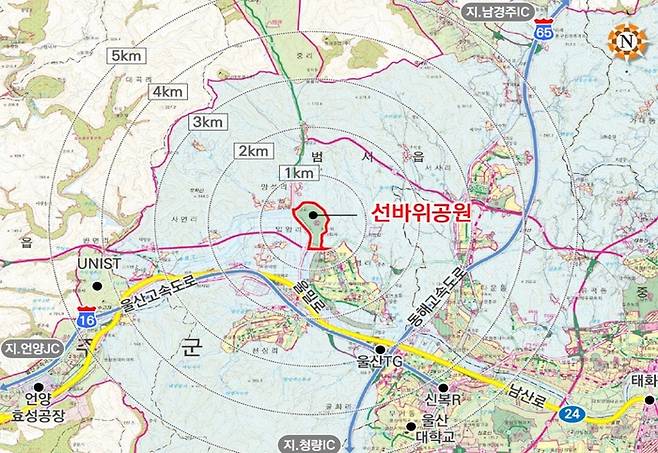 선바위 공원 위치도. 울산시 제공.