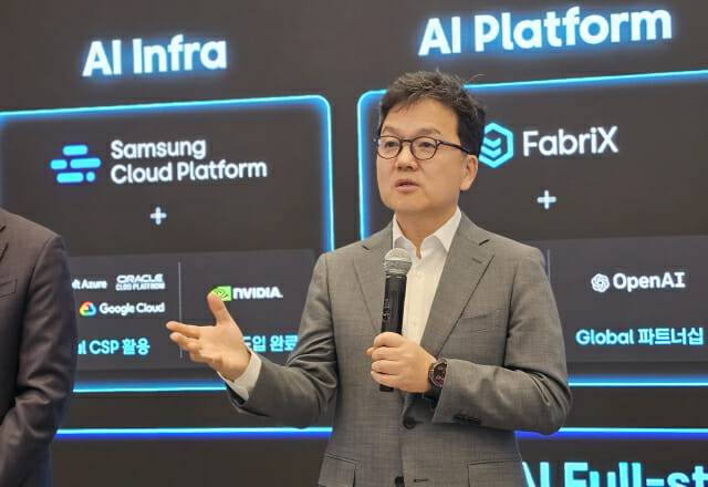 이준희 삼성SDS 대표가 'CES 2026'에서 진행된 기자 간담회에서 발언하고 있다. (사진=장경윤 기자)