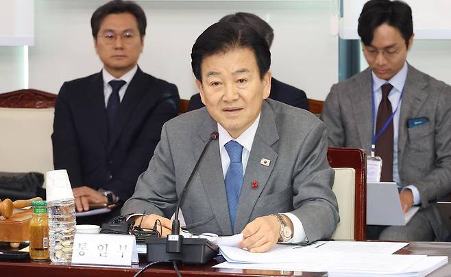 정동영 통일부 장관이 22일 오전 서울 종로구 정부서울청사에서 열린 제340차 남북교류협력추진협의회에서 발언하고 있다. 뉴시스