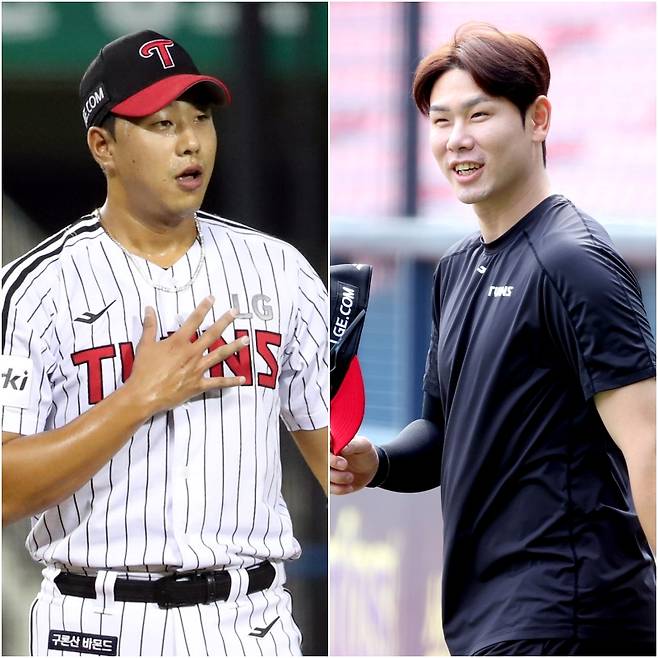 LG 정우영(왼쪽)과 홍창기. IS 포토, 구단 제공
