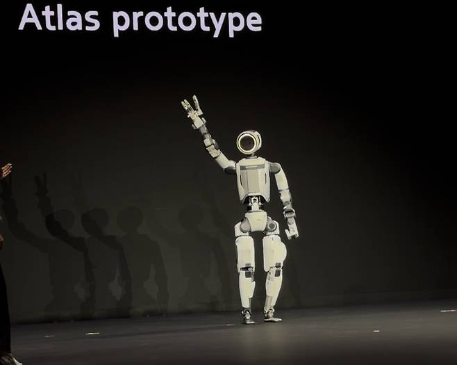 Atlas humanoid robot, developed by Boston Dynamics, appears at a main presentation by Hyundai Motor Group for the CES 2026 in Las Vegas on Jan. 5. [SARAH CHEA]
