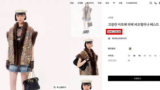 Valentino's new ″Valentino Gobelin Vest with Après L'Hiver Jacquard Pattern″ that bears a striking resemblance to the "kimjang" vest, or a padded floral vest usually worn for warmth during the annual communal preparation of kimchi [SCREEN CAPTURE]