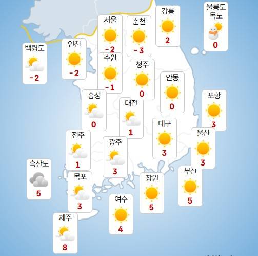 24일 낮 전국 날씨 전망