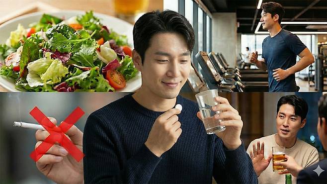 약물 치료와 함께 식습관, 금연 등 생활 습관을 개선해야 혈압과 혈당이 안정적으로 유지된다｜출처: Gemini 생성