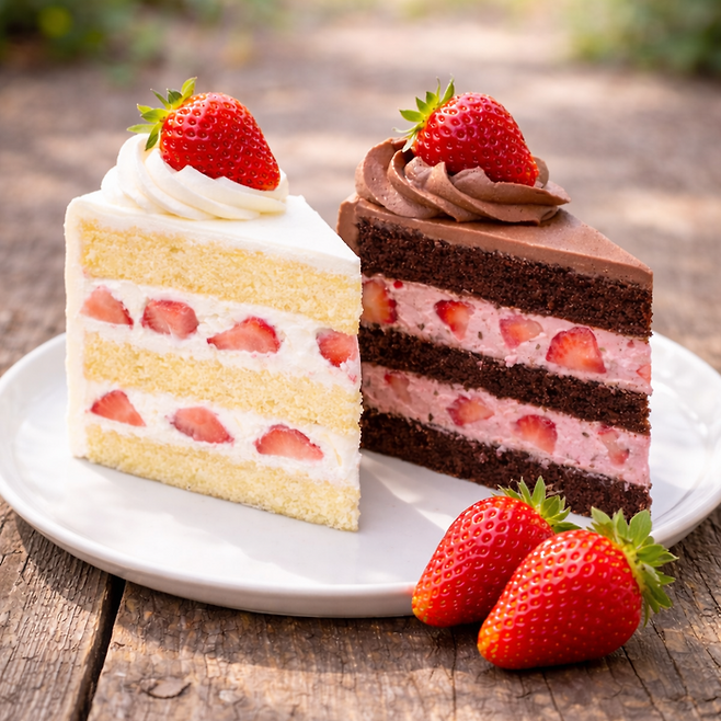 딸기 생크림 케이크와 딸기 초코 케이크 (챗GPT 생성 사진) ⓒ자생한방병원
