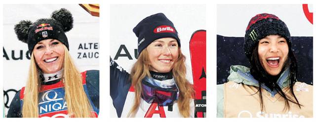 왼쪽부터 린지 본, 미케엘라 시프린, 클로이 김.