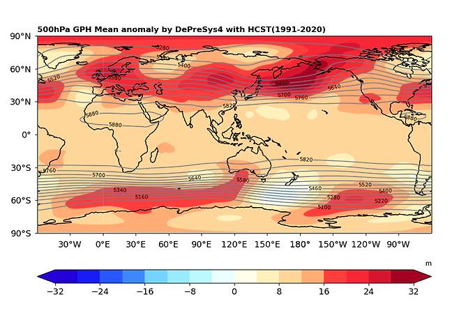 올해 500hPa 지위고도 편차 [기상청 제공]