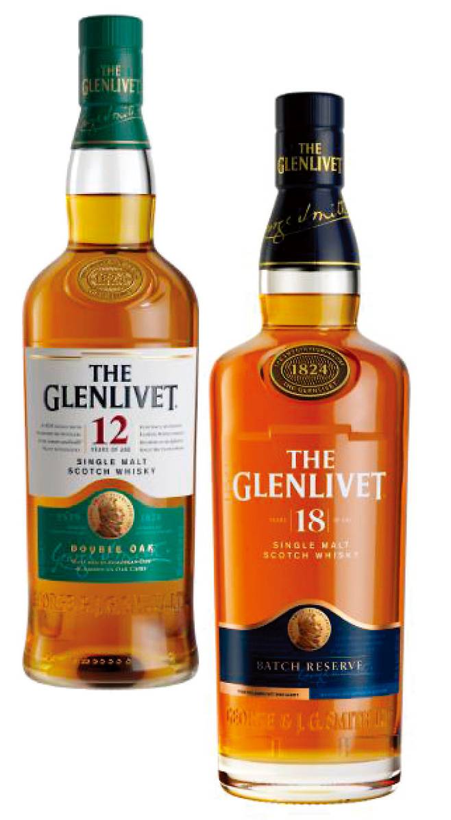 더 글렌리벳 12년산(왼쪽)과 18년산. 과일과 꽃향기, 입안을 부드럽게 감싸는 풍미를 자랑한다. 페르노리카코리아 제공