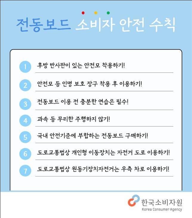 전동보드 소비자 안전 수칙(한국소비자원)