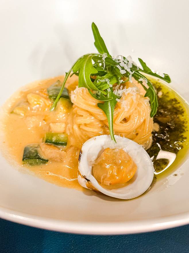 우렁 모시조개 된장 파스타(드라마 4화, 12화) / 사진=권효정 여행+ 기자