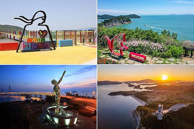 고흥 대표 여행지_우도, 쑥섬, 남열리 우주전망대, 거금대교(시계방향).<고흥군 제공>