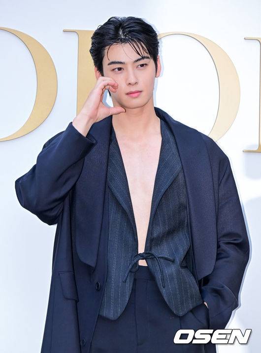 [OSEN=지형준 기자] 29일 오후 서울 성동구 성수동 디올 성수에서 디올 포토행사가 열렸다.이날 가수 뉴진스 해린, 배우 한소희, 차은우, 정해인, 로몬, 김민하, 전 피겨스케이팅 선수 김연아, 모델 박희정, 배윤영이 참석해 자리를 빛냈다.차은우가 포즈를 취하고 있다. 2024.05.29 / jpnews@osen.co.kr