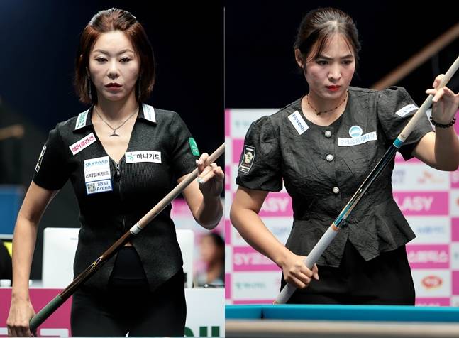 김가영(왼쪽)과 스롱 피아비. /사진=PBA 투어 제공