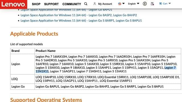 레노버 고객지원 문서에 등장한 'Legion 7 15N1X11'.