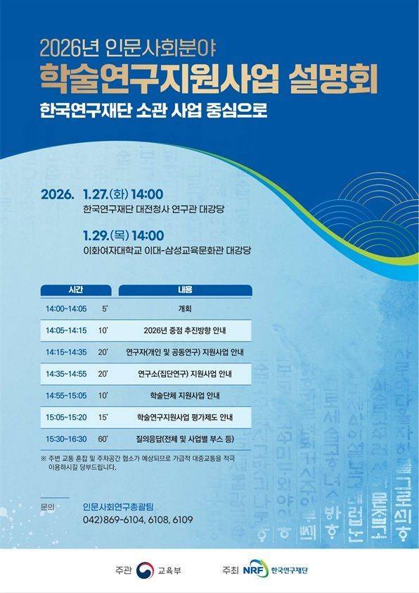 2026년 인문사회분야 학술연구지원사업 설명회. 한국연구재단 제공