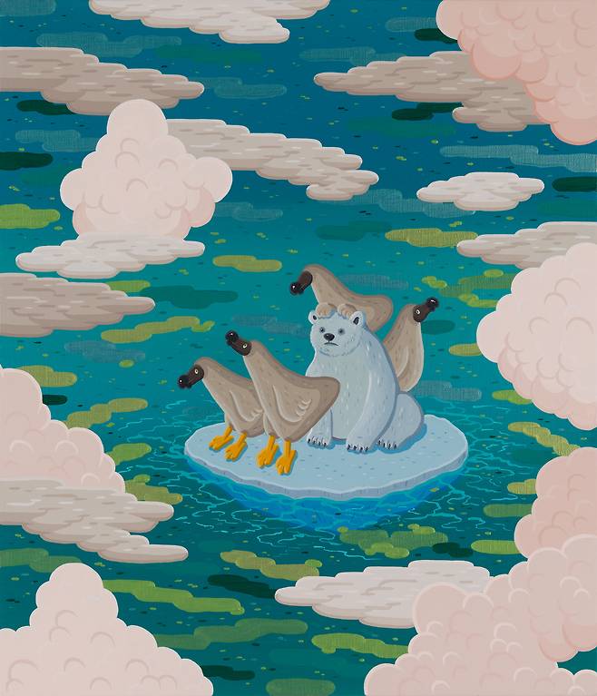 "Vanishing home" (2025) by artist Kim Sun-woo, displayed at Conte B art gallery in central Seoul as part of the "Sounds of Peace" exhibition, held in collaboration with G-Dragon's JusPeace Foundation, from Jan. 22 to March 2. [CONTE B]