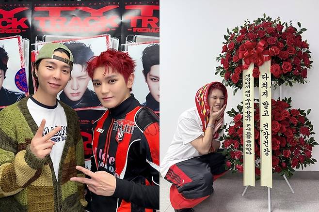 25일 서울 마지막 공연에는 NCT 127 멤버 쟈니가 방문했다. 오른쪽은 도영이 보낸 화환. NCT 공식 트위터