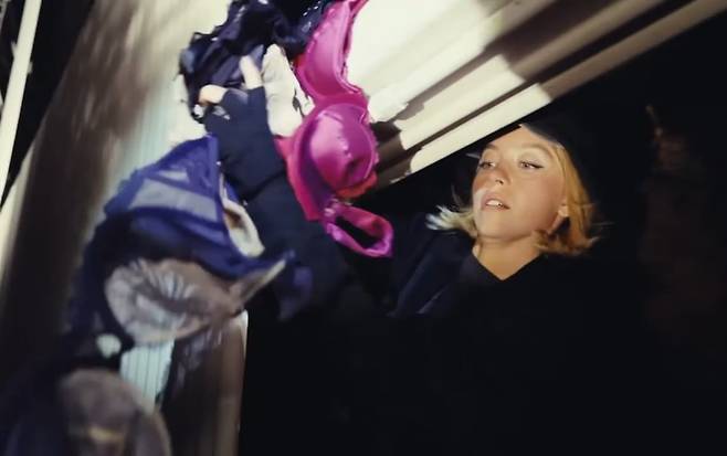 할리우드 배우 시드니 스위니가 미국 로스앤젤레스(LA) 할리우드 사인 구조물에 속옷을 걸고 있다. /인스타그램