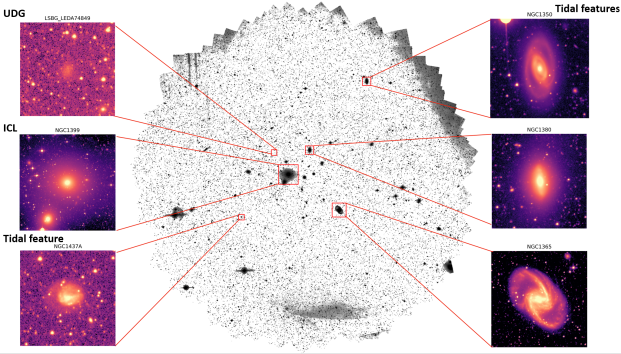 지구에서 6200만광년 떨어진 ‘포르낙스 은하단’을 케이 드리프트 망원경으로 촬영한 모습. 약한 빛을 뿜는 천체를 선명하게 확인할 수 있다. 우주청 제공