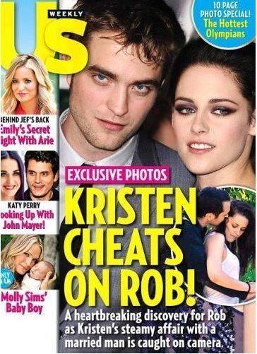 영화 '스노우 화이트 앤 더 헌트맨(Snow White and the Huntsman)의 루퍼트 샌더스(Rupert Sanders) 감독과 크리스틴 스튜어트의 불륜 사실을 보도한 미국의 한 주간지 표지. US WEEKLY