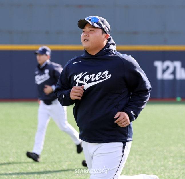 지난해 11월 대표팀 훈련 당시 한동희. /사진=강영조 선임기자