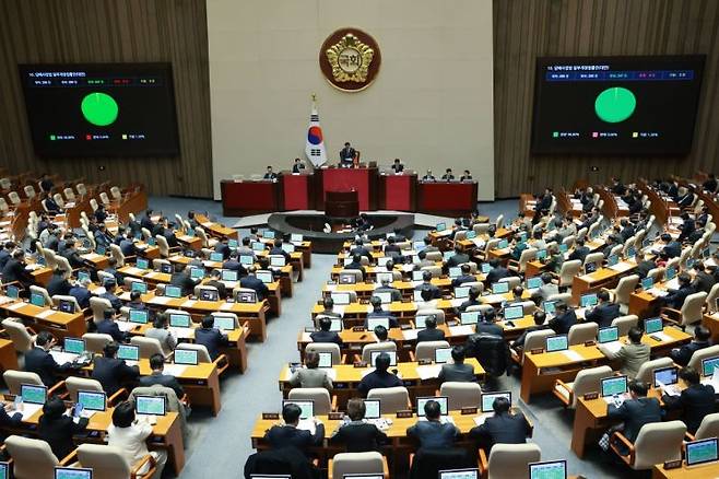 지난해 12월2일 국회 본회의에서 담배사업법 일부개정법률안이 가결되고 있다. 연합뉴스