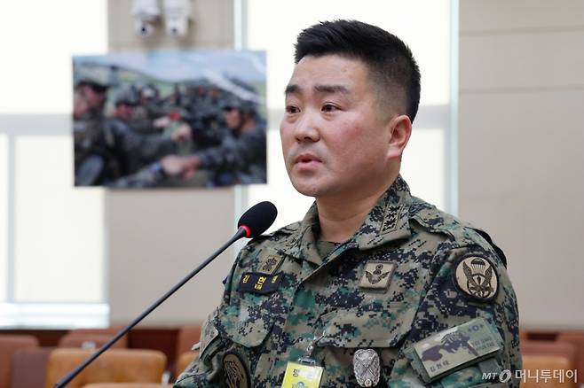 (서울=뉴스1) 안은나 기자 = 김현태 육군 707특수임무단장이 2024년 2월 17일 오후 서울 여의도 국회에서 열린 국방위원회 제422회국회(임시회) 제2차 전체회의에 출석해 현안 질의에 답하고 있다. 2024.2.17/뉴스1  Copyright (C) 뉴스1. All rights reserved. 무단 전재 및 재배포,  AI학습 이용 금지. /사진=(서울=뉴스1) 안은나 기자