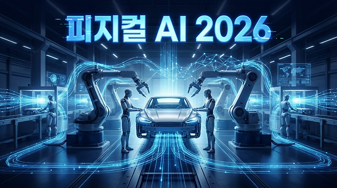 올해 ‘피지컬 AI(Physical AI)’는 더 이상 미래의 단어가 아니다.  핵심은 ‘로봇’에서 그치지 않는다. 기술 고도화로 상용 제조가 가능해진 로봇 기술에 AI가 더해져 현장에서 움직이는 로봇이 등장했다는 점이다. 그리고 그 첫 무대가 제조와 물류다. (이미지=젠스파크로 생성)