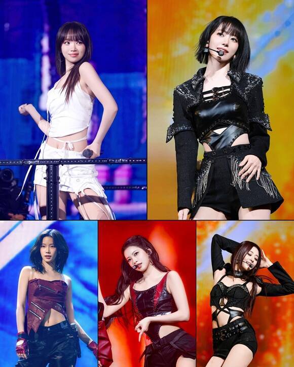 르세라핌의 김채원 사쿠라 허윤진 홍은채 카즈하(왼쪽 위부터 시계방향)은 음악과 퍼포먼스, 연출 등 모든 면에서 탁월한 실력을 발휘하며 '공연형 아티스트'임을 입증했다./쏘스뮤직