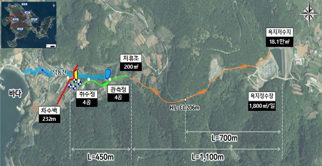 통영시 욕지도 지하수저류댐(욕지면 서산리 일대) 설치사업 사업평면도. 기후에너지환경부 제공