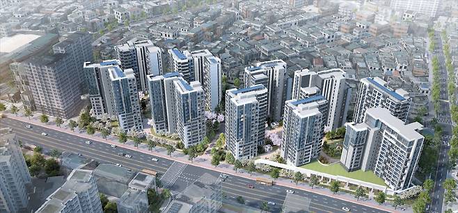 삼성물산서울 강서구 방화6구역 재건축으로 공급되는 ‘래미안 엘라비네’의 완공 후 예상 모습. 지하철역 3곳을 걸어서 이용할 수 있고, 다양한 기업이 입주해 있는 마곡지구도 가까워 ‘직주근접’ 단지라는 평가를 받는다.