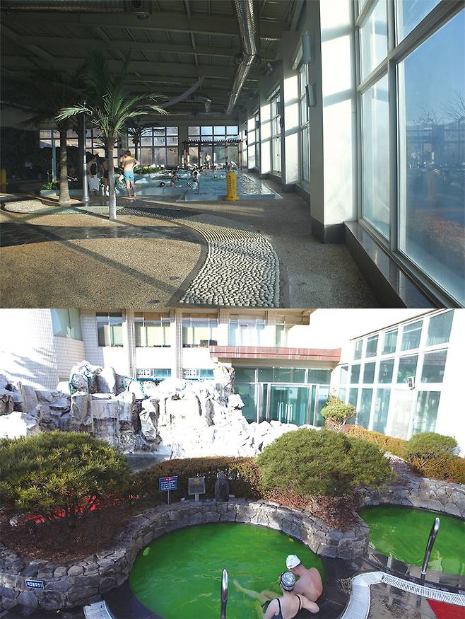 (위) 덕구온천 대중탕 (아래) 덕구온천 노천탕