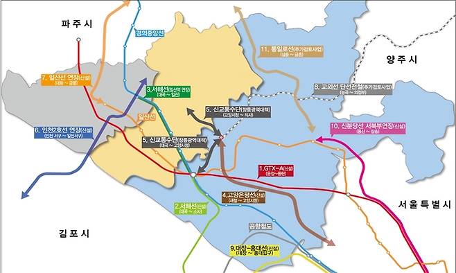 고양시 철도망 구축계획 노선도. 사진=고양시청