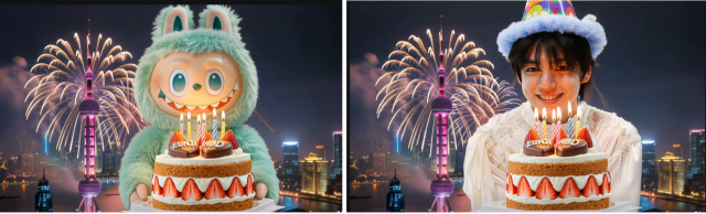 클링으로 기자가 직접 제작한 '생일축하 노래 부르는 영상' 캡처화면. 참고 이미지만 올리면 등장인물만 쉽게 바꿀 수 있다. [사진=배인선 특파원]