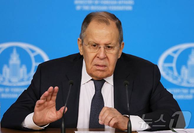 20일(현지시간) 세르게이 라브로프 러시아 외무장관이 모스크바 외무부 청사에서 연례 기자회견을 하고 있다. ⓒ 로이터=뉴스1 ⓒ News1 김지완 기자