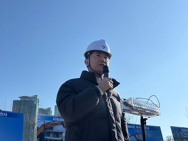 오세훈 서울시장이 3일 서울 성동구 성수동 삼표레미콘 부지에서 발언하고 있다.ⓒ데일리안 임정희 기자