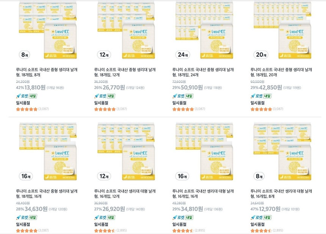 쿠팡 생리대 가격 인하 판매 [쿠팡 캡처]