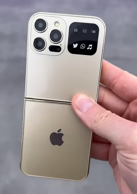 클램셸 구조의 애플 폴더블폰 예상 이미지 [유튜브( @unboxtherapy) 갈무리]