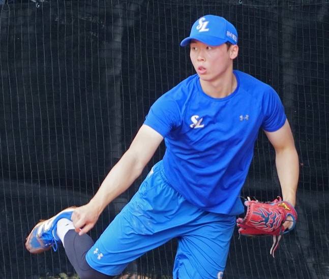 2일 불펜 피칭을 하고 있는 이호범. /사진=삼성 라이온즈