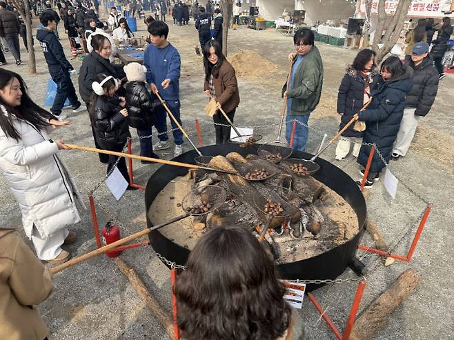 공주 군밤축제에서 시민들이 화로에 밤을 굽고 있다. (공주시 제공)
